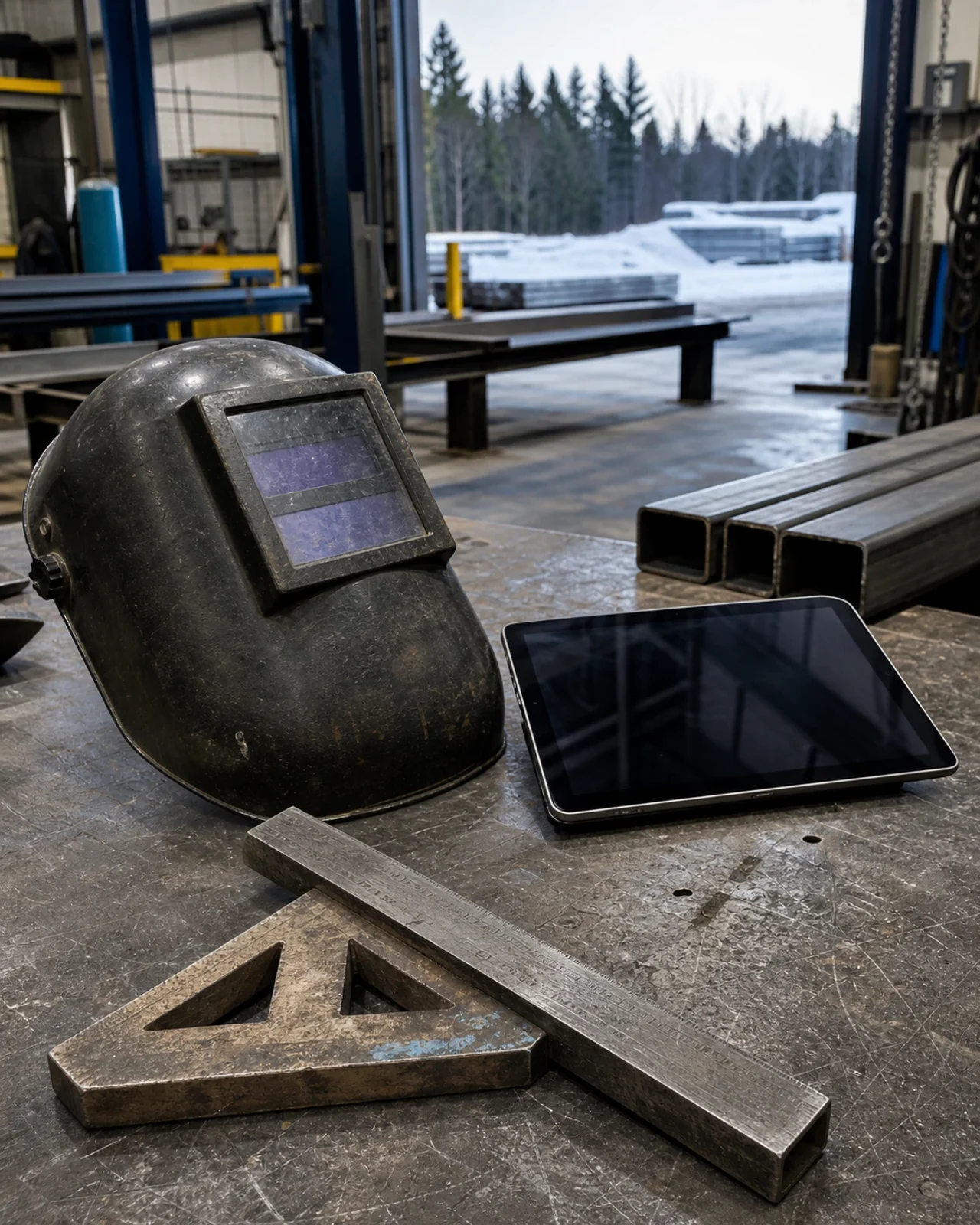 Outils traditionnels de métallurgie aux côtés d’une technologie de fabrication moderne