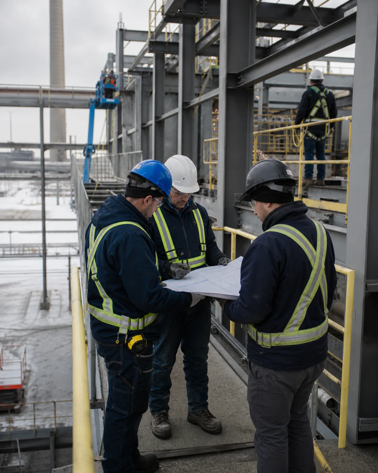Project disciplines coordinating the scope of a steel walkway