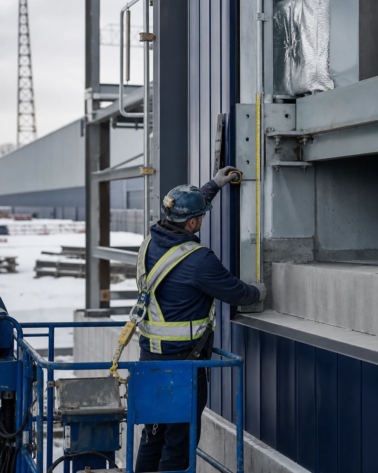 Building-cladding interface being measured and documented
