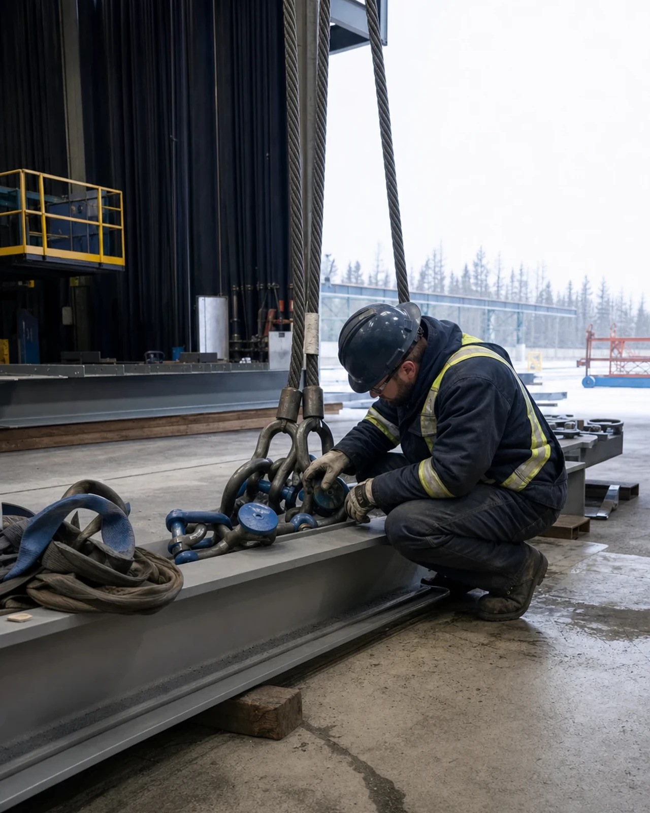 Gréeur inspectant les composants d’un dispositif de levage