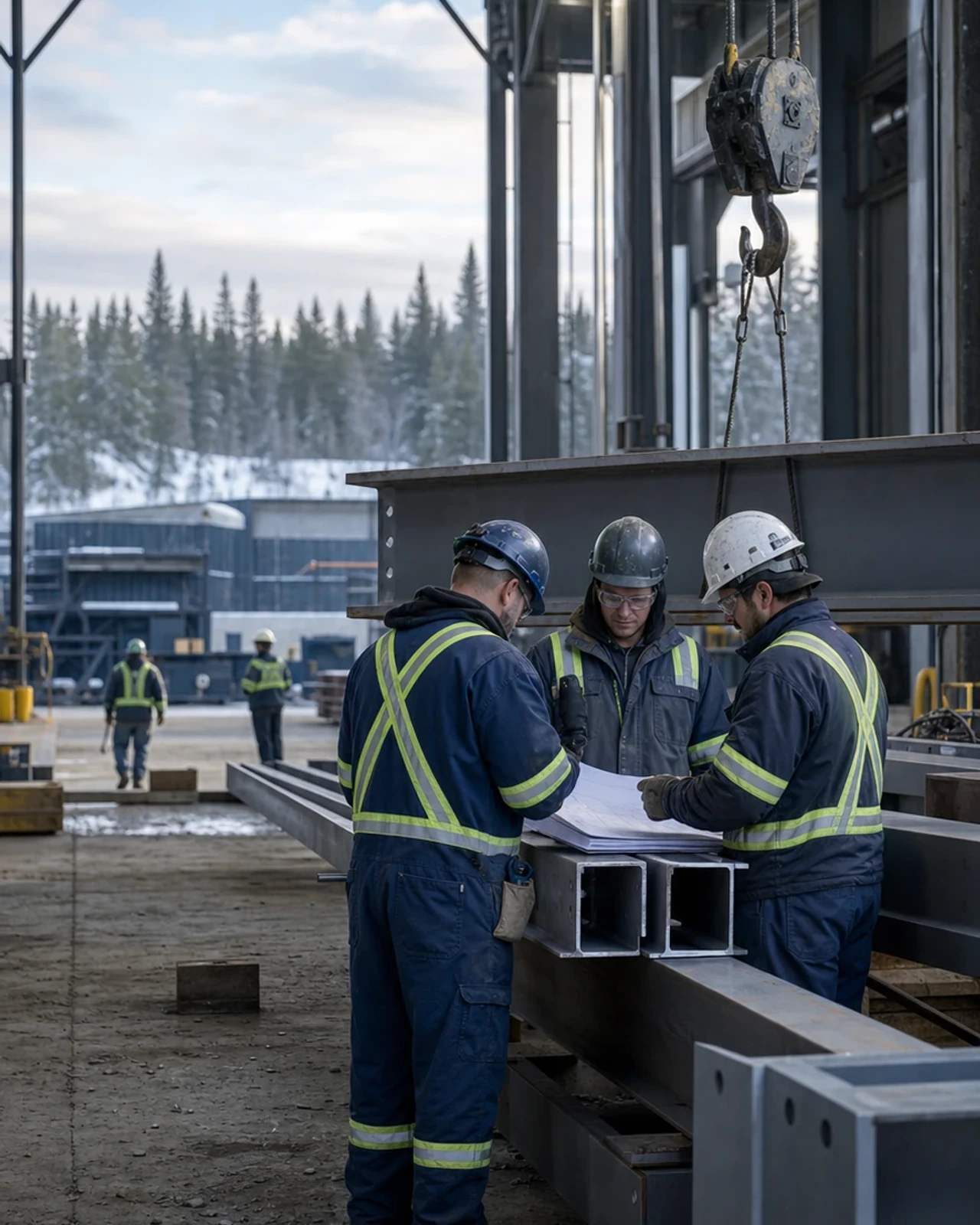 Engineering, fabrication and field leads coordinating a steel scope