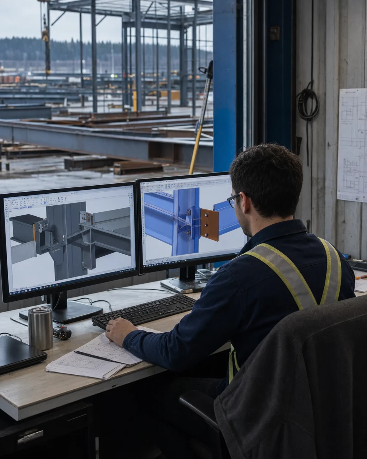 Structural detailer reviewing a steel connection model