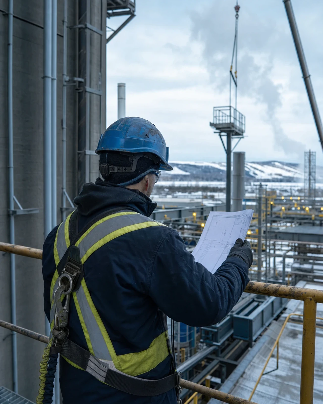 Responsable de la planification d’un échafaudage examinant un besoin d’accès industriel