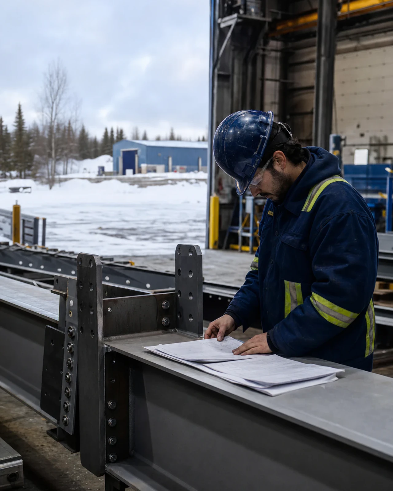 Engineer reviewing reference information for a steel connection