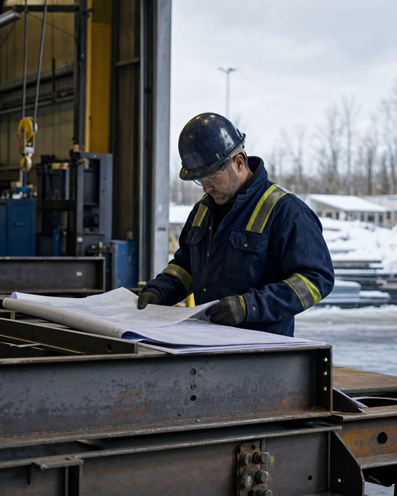 Shop supervisor reviewing the document basis for fabrication