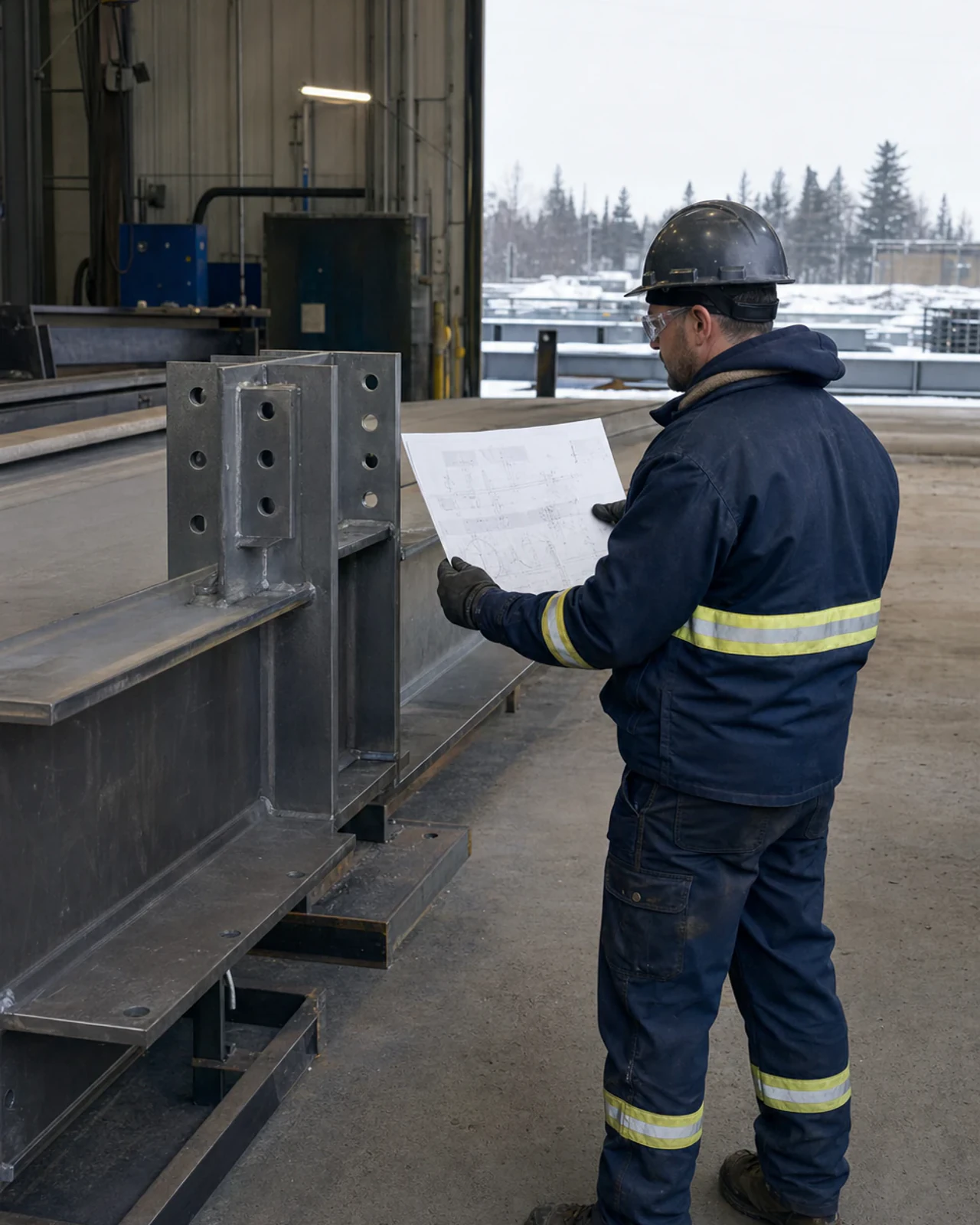 Revised project information being checked against a fabricated component